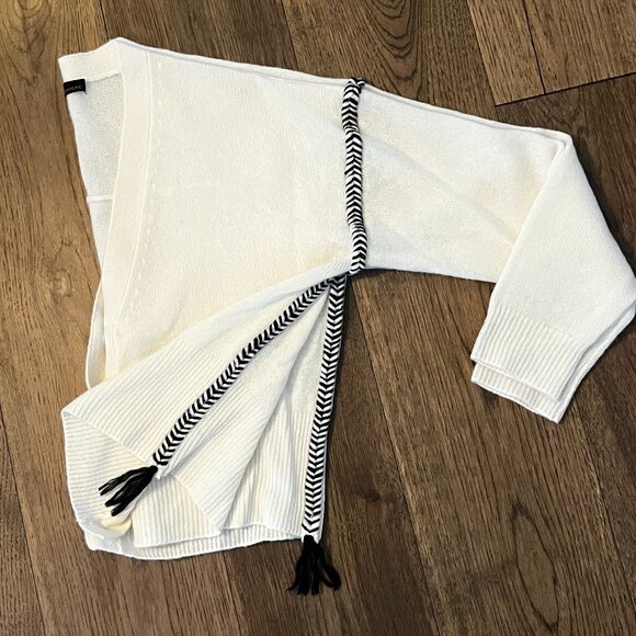 360 Cashmere Ecru/Black Boho-Western Fringe Cardigan - Picture 2 of 3